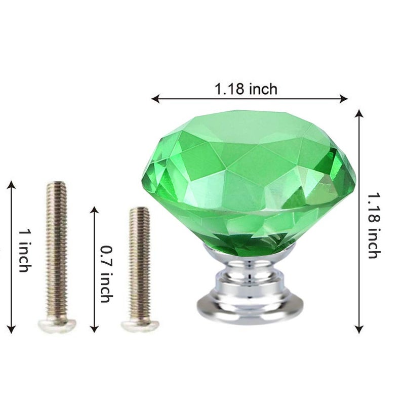 ANJUU 12 Pcs 30mm Diamond Shape Crystal Glass Cabinet Knobs with Screws Drawer Knob Pull Handle Used for Kitchen, Dresser, Door, Cupboard ï¼ˆGreenï¼‰ - Image 2
